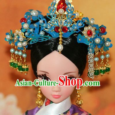 Traditional Chinese Qing Empress Headpiece Princess Headdress Palace Hair Decorations Royal Hair Sticks Head Gear Hair Decoration Set