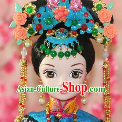 Traditional Chinese Qing Empress Headpiece Princess Headdress Palace Hair Decorations Royal Hair Sticks Head Gear Hair Decoration Set