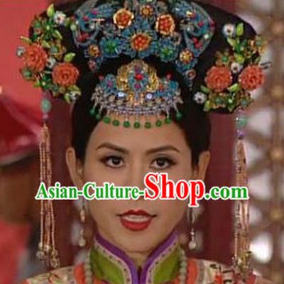 Traditional Chinese Qing Empress Headpiece Princess Headdress Palace Hair Decorations Royal Hair Sticks Head Gear Hair Decoration Set