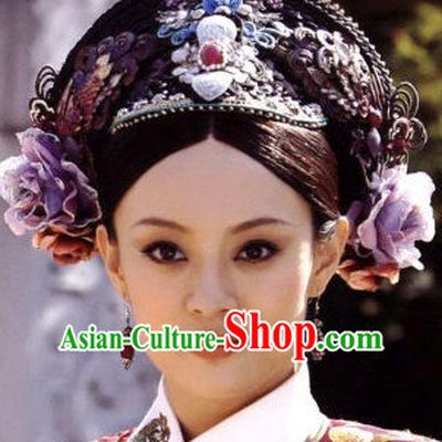 Traditional Chinese Qing Empress Headpiece Princess Headdress Palace Hair Decorations Royal Hair Sticks Head Gear Hair Decoration Set