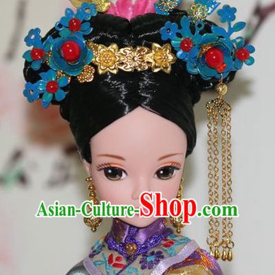 Traditional Chinese Qing Empress Headpiece Princess Headdress Palace Hair Decorations Royal Hair Sticks Head Gear Hair Decoration Set