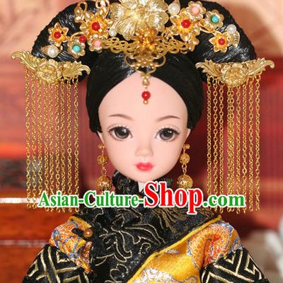 Traditional Chinese Qing Empress Headpiece Princess Headdress Palace Hair Decorations Royal Hair Sticks Head Gear Hair Decoration Set