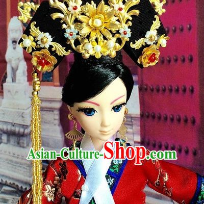 Traditional Chinese Women Qing Empress Headpiece Princess Headdress Palace Hair Decorations Royal Hair Sticks Head Gear Hair Decoration Set
