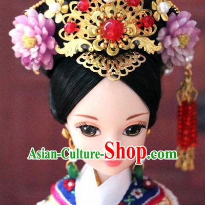 Traditional Chinese Women Qing Empress Headpiece Princess Headdress Palace Hair Decorations Royal Hair Sticks Head Gear Hair Decoration Set
