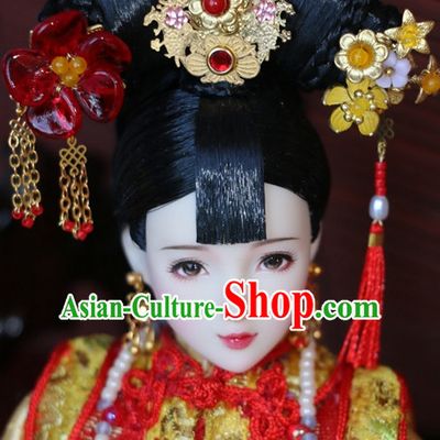 Traditional Chinese Women Qing Empress Headpiece Princess Headdress Palace Hair Decorations Royal Hair Sticks Head Gear Hair Decoration Set