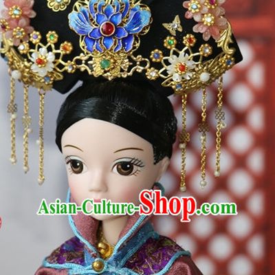 Traditional Chinese Women Qing Empress Headpiece Princess Headdress Palace Hair Decorations Royal Hair Sticks Head Gear Hair Decoration Set