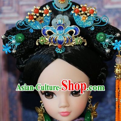 Traditional Chinese Women Qing Empress Headpiece Princess Headdress Palace Hair Decorations Royal Hair Sticks Head Gear Hair Decoration Set