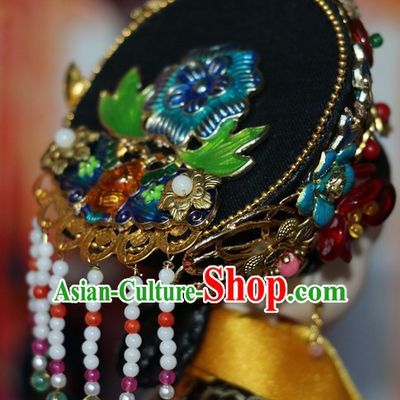 Traditional Chinese Women Qing Empress Headpiece Princess Headdress Palace Hair Decorations Royal Hair Sticks Head Gear Hair Decoration Set