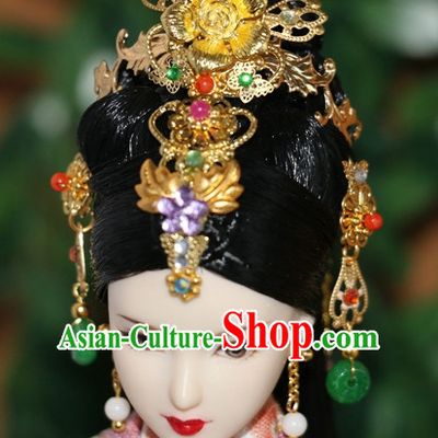 Traditional Chinese Women Qing Empress Headpiece Princess Headdress Palace Hair Decorations Royal Hair Sticks Head Gear Hair Decoration Set