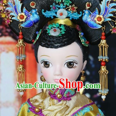 Traditional Chinese Women Qing Empress Headpiece Princess Headdress Palace Hair Decorations Royal Hair Sticks Head Gear Hair Decoration Set