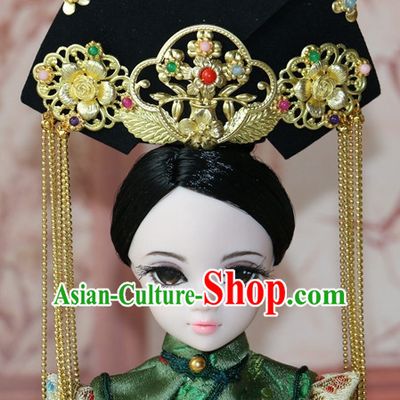 Traditional Chinese Qing Empress Headpiece Princess Headdress Palace Hair Decorations Royal Hair Sticks Head Gear Hair Decoration Set