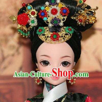Traditional Chinese Qing Empress Headpiece Princess Headdress Palace Hair Decorations Royal Hair Sticks Head Gear Hair Decoration Set