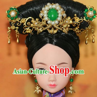 Traditional Chinese Qing Empress Headpiece Princess Headdress Palace Hair Decorations Royal Hair Sticks Head Gear Hair Decoration Set