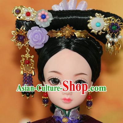 Traditional Chinese Qing Empress Headpiece Princess Headdress Palace Hair Decorations Royal Hair Sticks Head Gear Hair Decoration Set