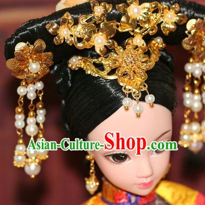Traditional Chinese Qing Empress Headpiece Princess Headdress Palace Hair Decorations Royal Hair Sticks Head Gear Hair Decoration Set