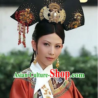 Traditional Chinese Qing Empress Headpiece Princess Headdress Palace Hair Decorations Royal Hair Sticks Head Gear Hair Decoration Set