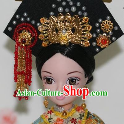 Traditional Chinese Qing Empress Headpiece Princess Headdress Palace Hair Decorations Royal Hair Sticks Head Gear Hair Decoration Set