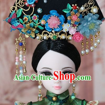 Traditional Chinese Qing Empress Headpiece Princess Headdress Palace Hair Decorations Royal Hair Sticks Head Gear Hair Decoration Set