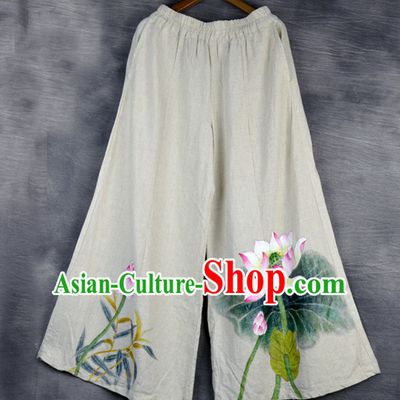 Chinese Classical Hands Painted Lotus Pants