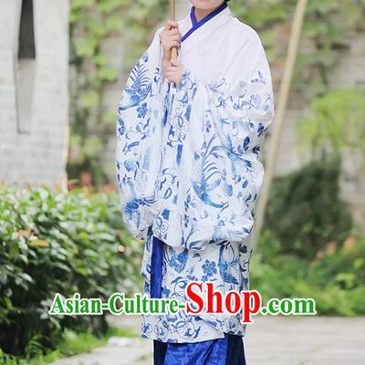 White Blue Ancient Chinese Han Dynasty Dresses Hanfu Quju Clothing Hanbok Kimono Complete Set for Women