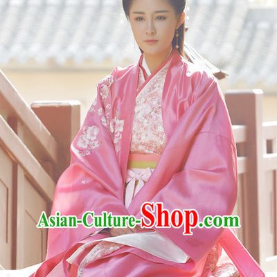 Pink Ancient Chinese Aristocrat Clothing and Headpieces Complete Set for Women Girls