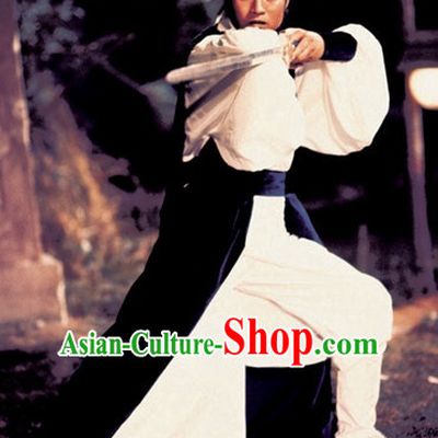 Chinese Ancient Jade Tiger Swordsman Clothing Knight Costumes and Bamboo Hat Complete Set for Men