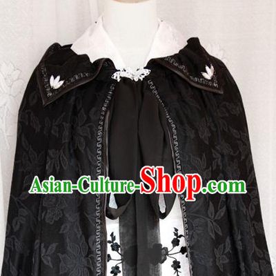 Chinese Ancient Imperial Black Mantle Cape for Men or Women