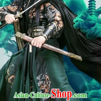 Ancient Chinese Ming Dynasty Knight Swordsman Clothes Costumes Clothing and Hat Complete Set for Men
