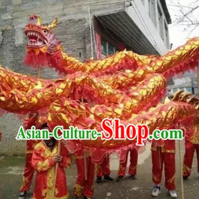 NEW 10 Meters Ten Adults Competition and Parade Red Gold Dragon Dance Costume Complete Set