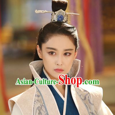 Ancient Chinese Black Long Wigs and Head Jewelry