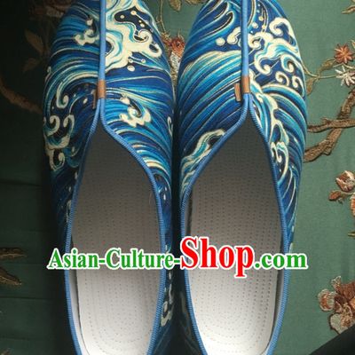 Chinese Classical Light Blue Handmade Shoes