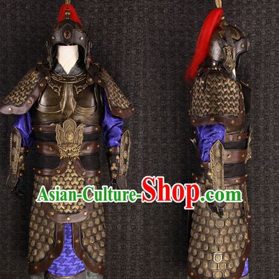 China Ancient General Hero Fighting Armor Costume and Tiger Helmet Complete Set for Men or Boys