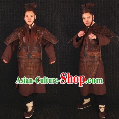 China Ancient Qin Dynasty Terra Cotta Warriror Hero Armor Costume and Tiger Helmet Complete Set for Men or Boys