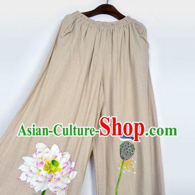 Chinese Classical Hands Painted Flower and Bird Pants