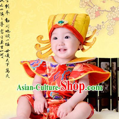 Chinese Happy New Year Cute Baby Cai Shen Infant Official Costumes and Hat Complete Set