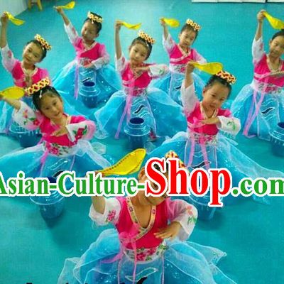 Traditional Chinese Yangge, Children Fan Dancing Wholesale Costume, Folk Dance Yangko Costume Dancewear for Kids