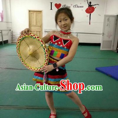 Traditional Chinese Yangge, Children Fan Dancing Wholesale Costume, Folk Dance Yangko Costume Dancewear for Kids