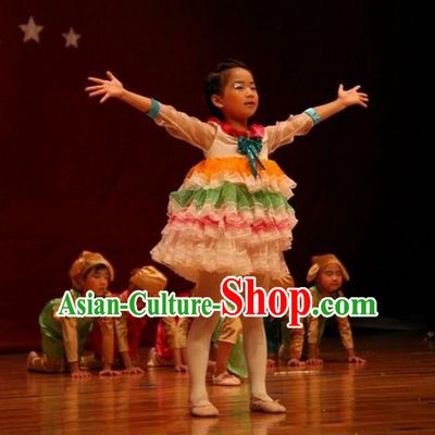 Traditional Chinese Yangge, Children Kindergarten Fan Dancing Wholesale Costume, Folk Dance Yangko Costume Dancewear for Kids