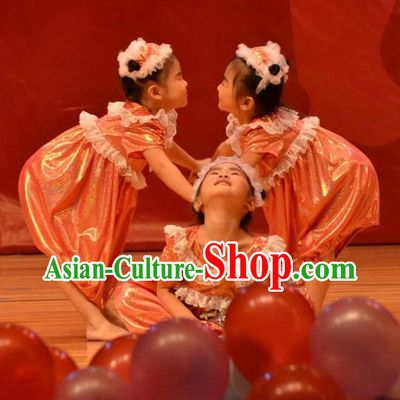 Traditional Chinese Yangge, Children Kindergarten Fan Dancing Wholesale Costume, Folk Dance Yangko Costume Christmas Dancewear for Kids