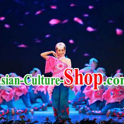 Traditional Chinese Yangge, Children Fan Dancing Wholesale Costume, Folk Dance Yangko Costume, Traditional Chinese Hui Minority Nationality Dancewear for Kids