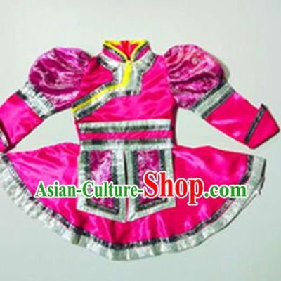 Traditional Chinese Yangge, Children Fan Dancing Wholesale Costume, Folk Dance Yangko Mongolian Dance Costume, Traditional Chinese Mongolian Nationality Drums Dancewear for Kids