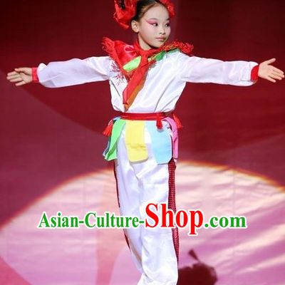 Traditional Chinese Yangge, Children Kindergarten Fan Dancing Wholesale Costume, Folk Dance Yangko Costume Dancewear for Kids