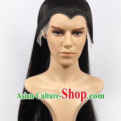 Chinese Ancient Swordsman Long Wig Set, Traditional Chinese Wig Hoods for Men