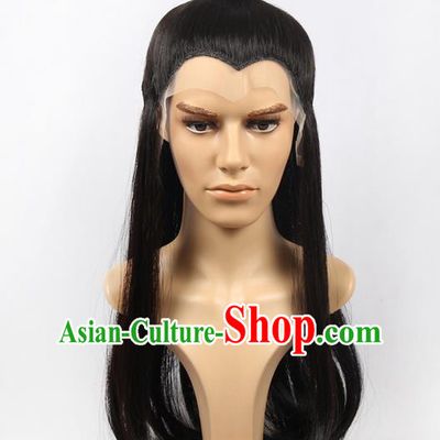 Chinese Ancient Swordsman Long Wig Set, Traditional Chinese Wig Hoods for Men