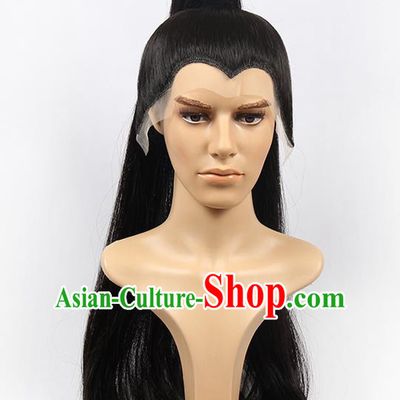 Chinese Ancient Swordsman Long Wig Set, Traditional Chinese Wig Hoods for Men