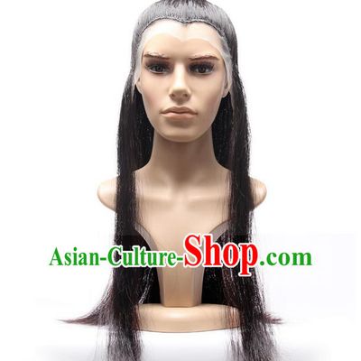 Chinese Ancient Swordsman Long Wig Set, Traditional Chinese Wig Hoods for Men