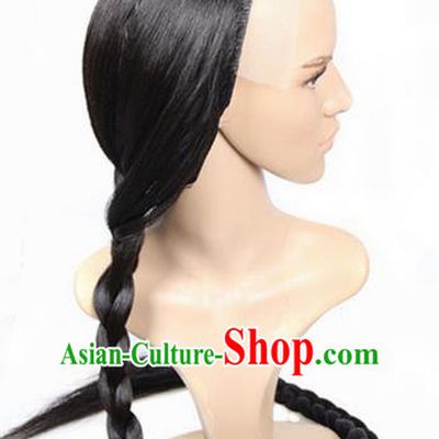 Chinese Ancient Swordsman Long Wig Set, Traditional Chinese Qing Dynasty Wig Hoods for Men