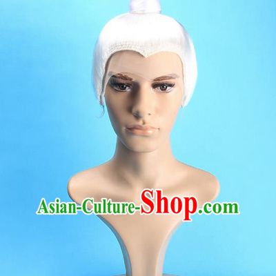 Chinese Ancient Swordsman Long Wig Set, Old Men Wig Set, Traditional Chinese Wig Hoods for Men