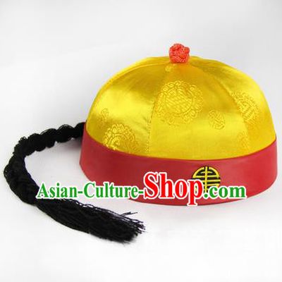 Chinese Ancient Swordsman Long Wig Set, Traditional Chinese Qing Dynasty Hats Wig Hoods for Men