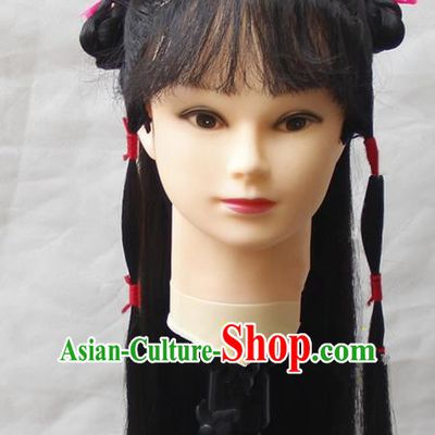 Chinese Ancient Young Women Long Wig Set, Traditional Chinese Han Dynasty Hats Wig Hoods for Women